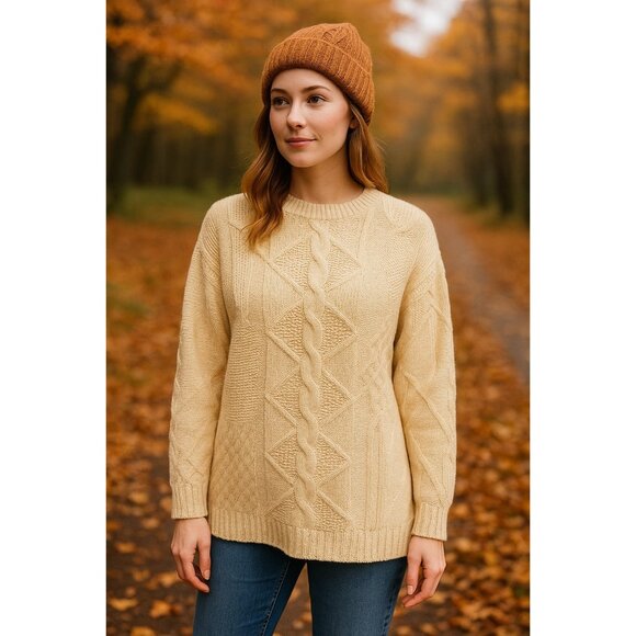 The Eagle’s Eye 100% Wool Hand Knit Sweater Women’s L – Chunky yellow Fisherman - Picture 1 of 9